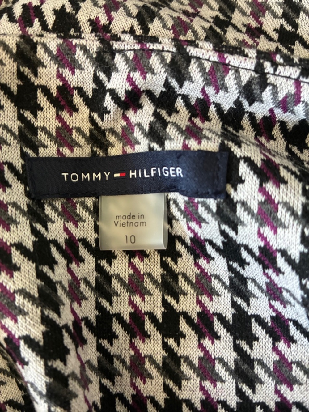 NWOT Preppy Tommy Hilfiger Black, White & Purple Houndstooth Shift Dress Size 10 - Picture 6 of 8